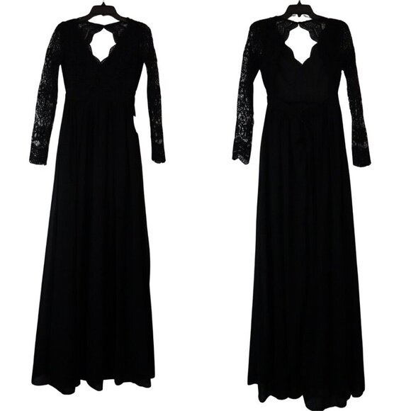 NWT, Lulus, Awaken My Love, Guipure Lace Open Back Long Sleeve Maxi Dress Black - Picture 2 of 6